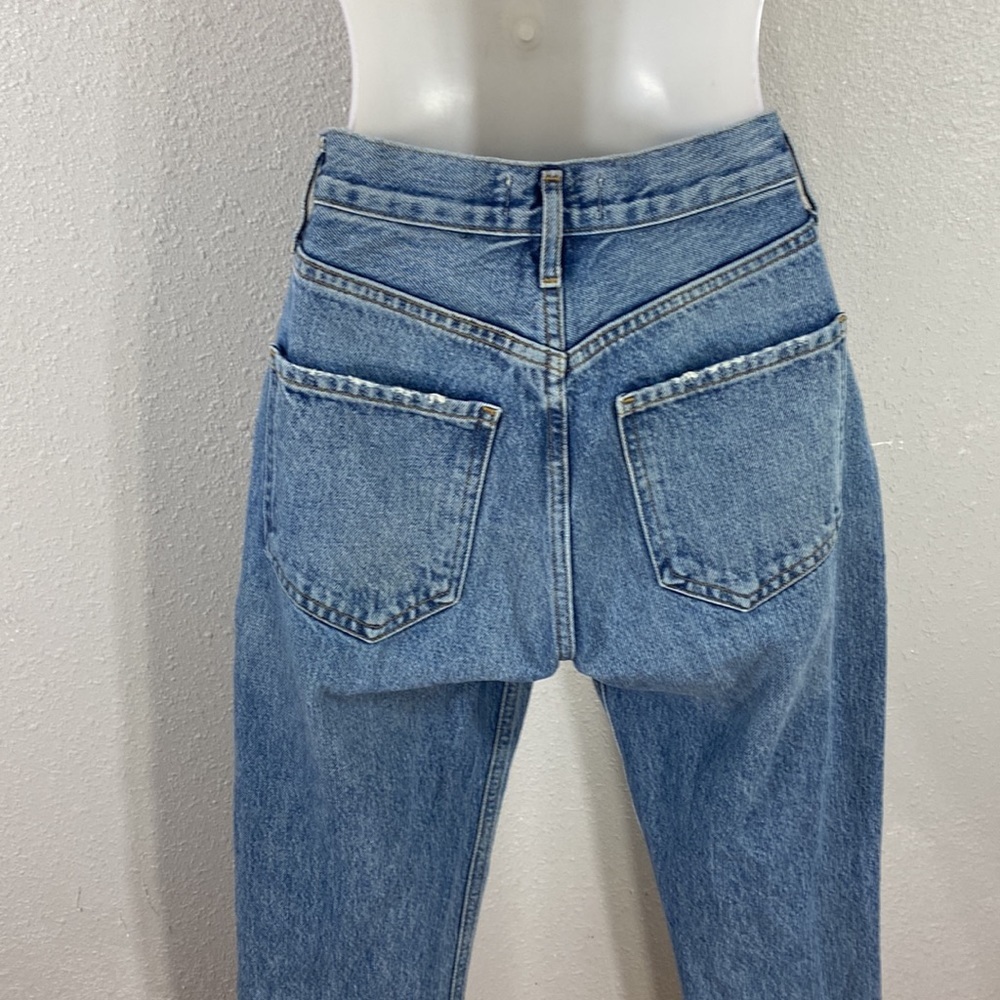 Agolde Riley Long High Rise Button Fly Distressed Hem Straight Leg Jeans 24 - Picture 9 of 16